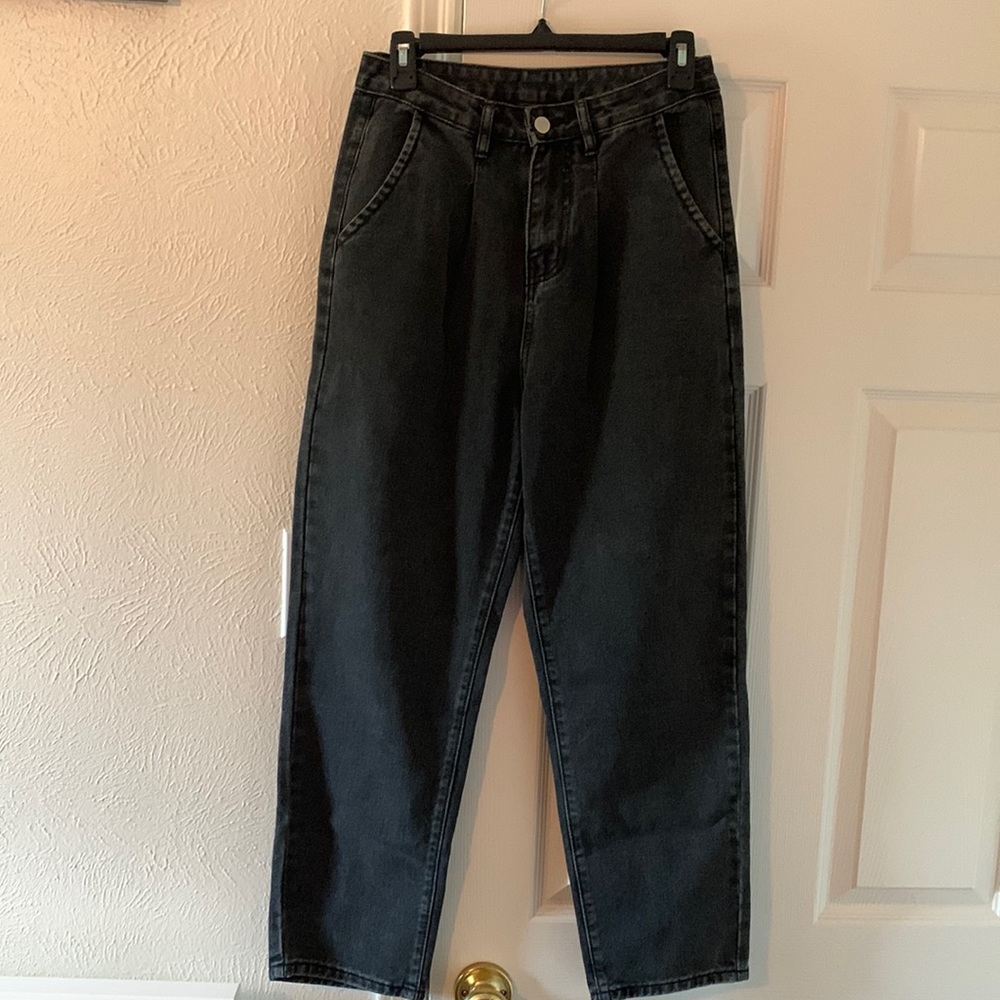 Small. Black jeans.